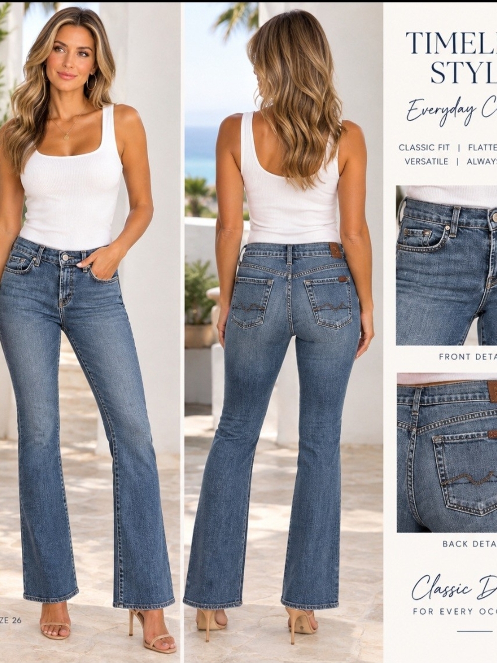 7 For All Mankind Blue Low-Rise Bootcut Jeans